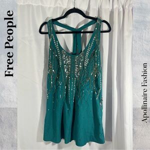 FREE PEOPLE ELA EMBELLISHED SLIP DRESS IN TEAL XS NWT